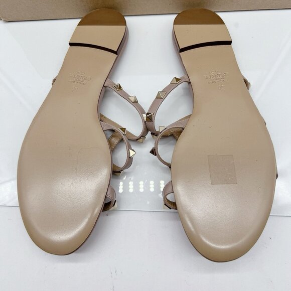 Valentino Garavani Womens Rockstud Flat Slide Sandals P45 Poudre Leather EU 39 - Picture 10 of 11